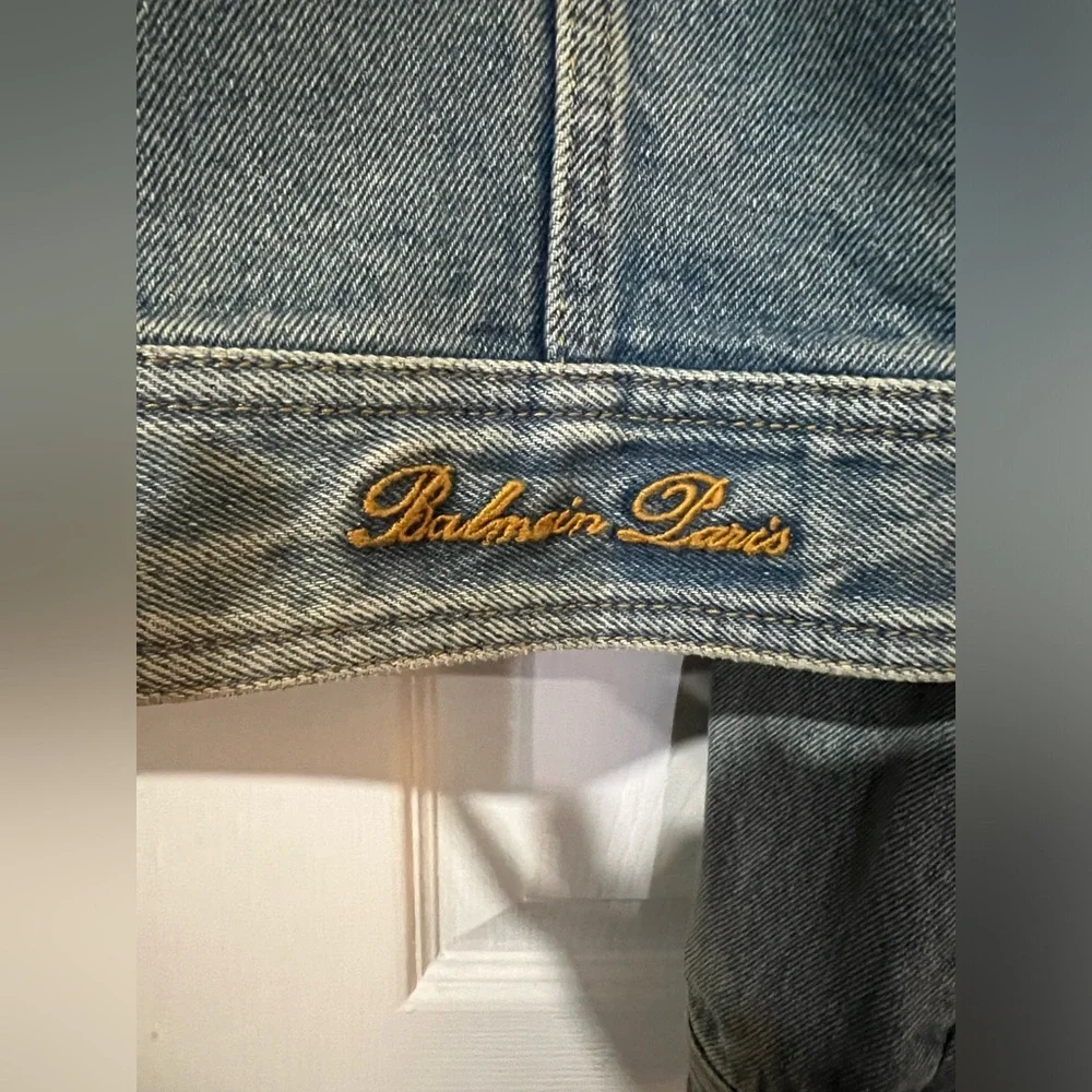 BALMAIN Gold Logo Button Denim Jacket - Picture 7 of 11
